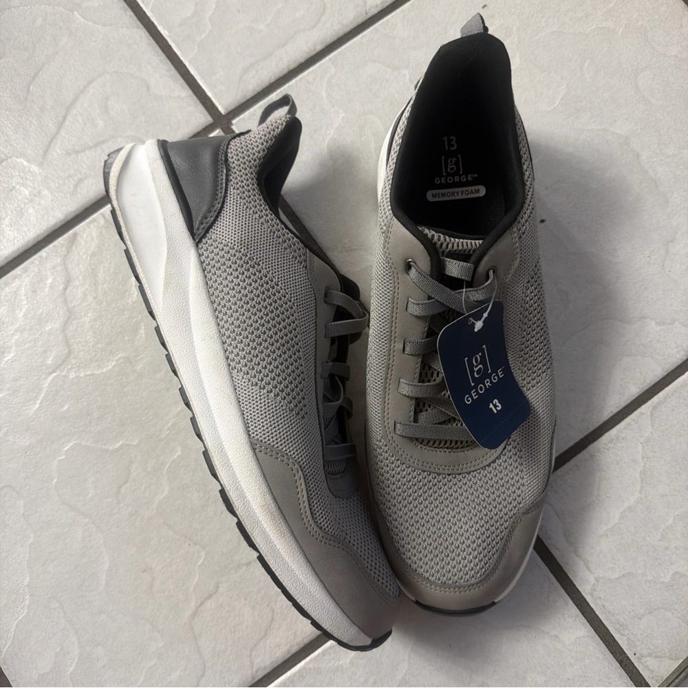 George Men's Knit Casual Sneakers Gray Shoes Size 13 NWT